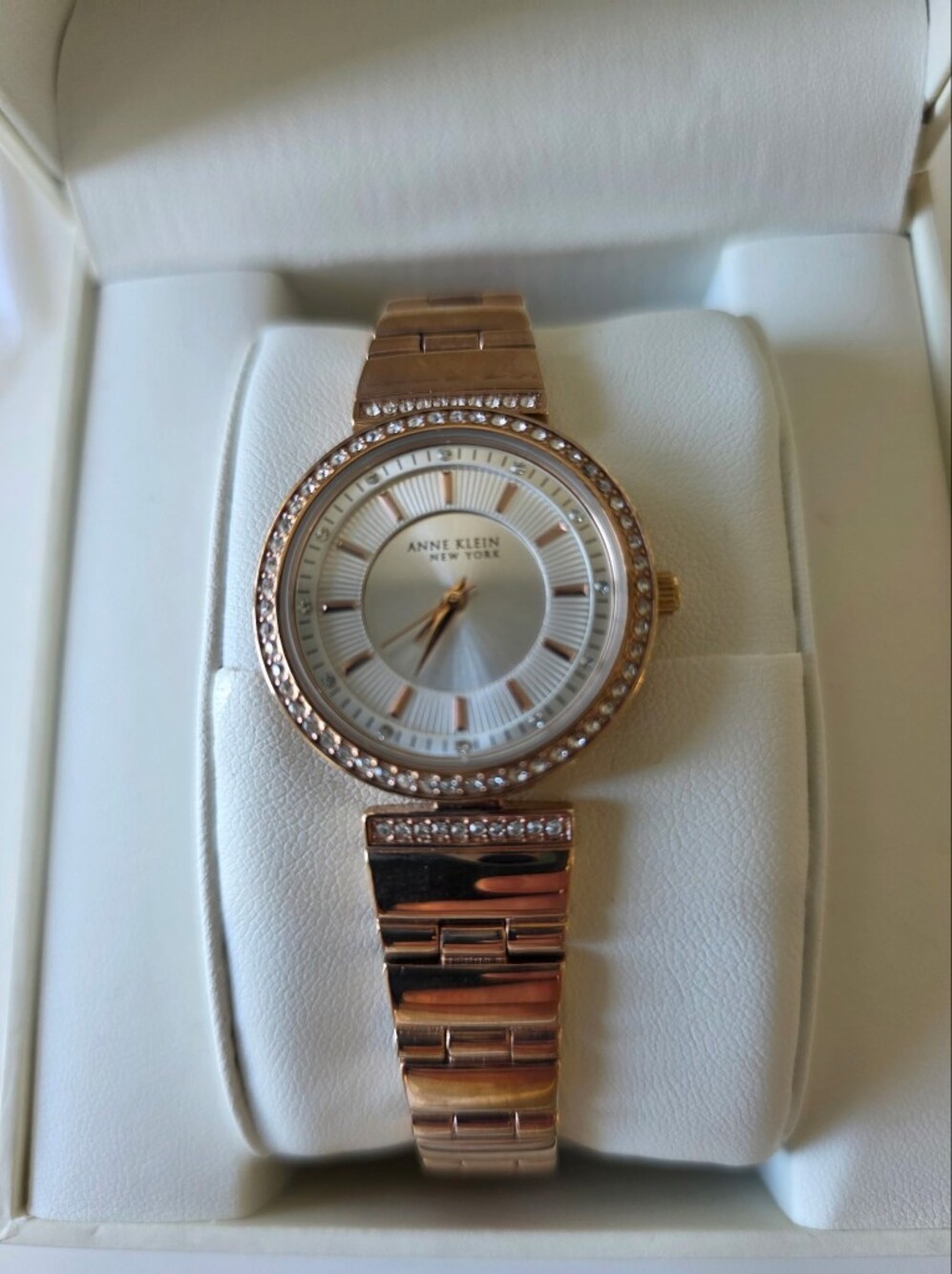 NWOT ~ Anne Klein Rose Gold Crystal Accent Women's Watch - Picture 3 of 9